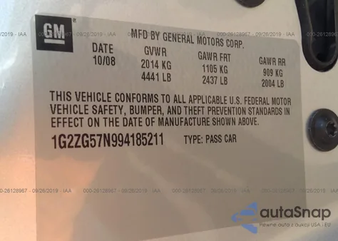 2009 Pontiac G6 z USA, uszkodzony, nr VIN 1G2ZG57N994185211